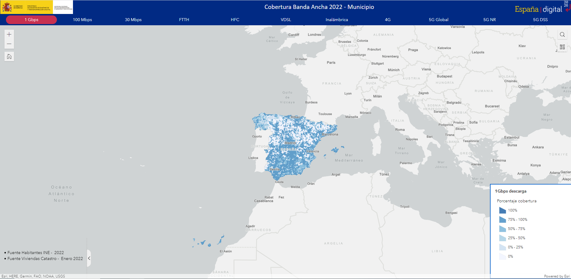 Imagen mapa de cobertura Banda ancha 2022